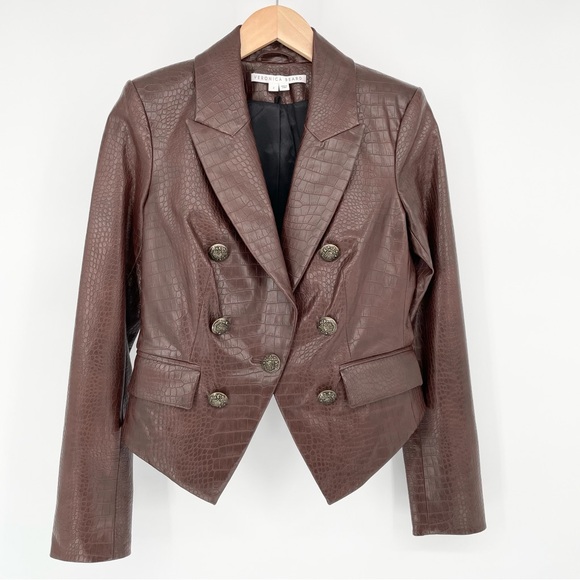 Veronica Beard Cooke Dickey Blazer in Brown Faux Crocodile Vegan Leather Size 2 - Picture 3 of 16